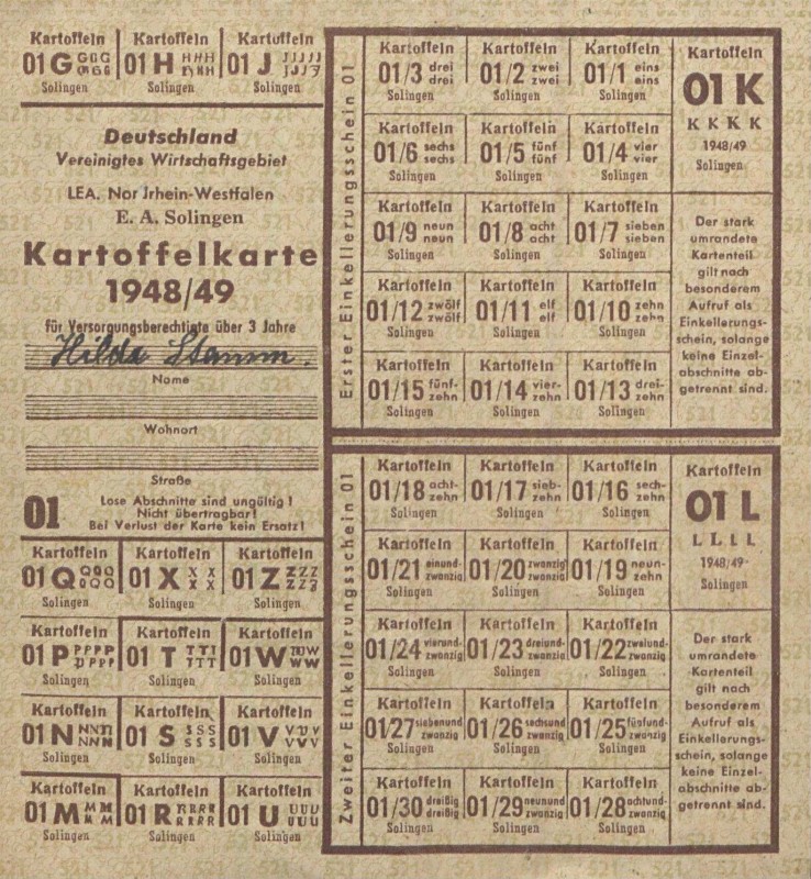 Kartoffelkarte 1948
