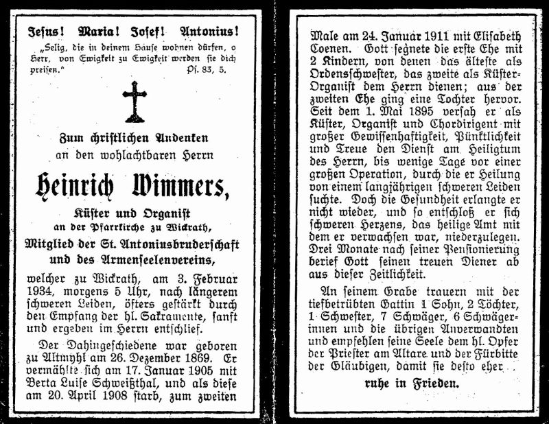 Anzeige Heinrich Wimmers